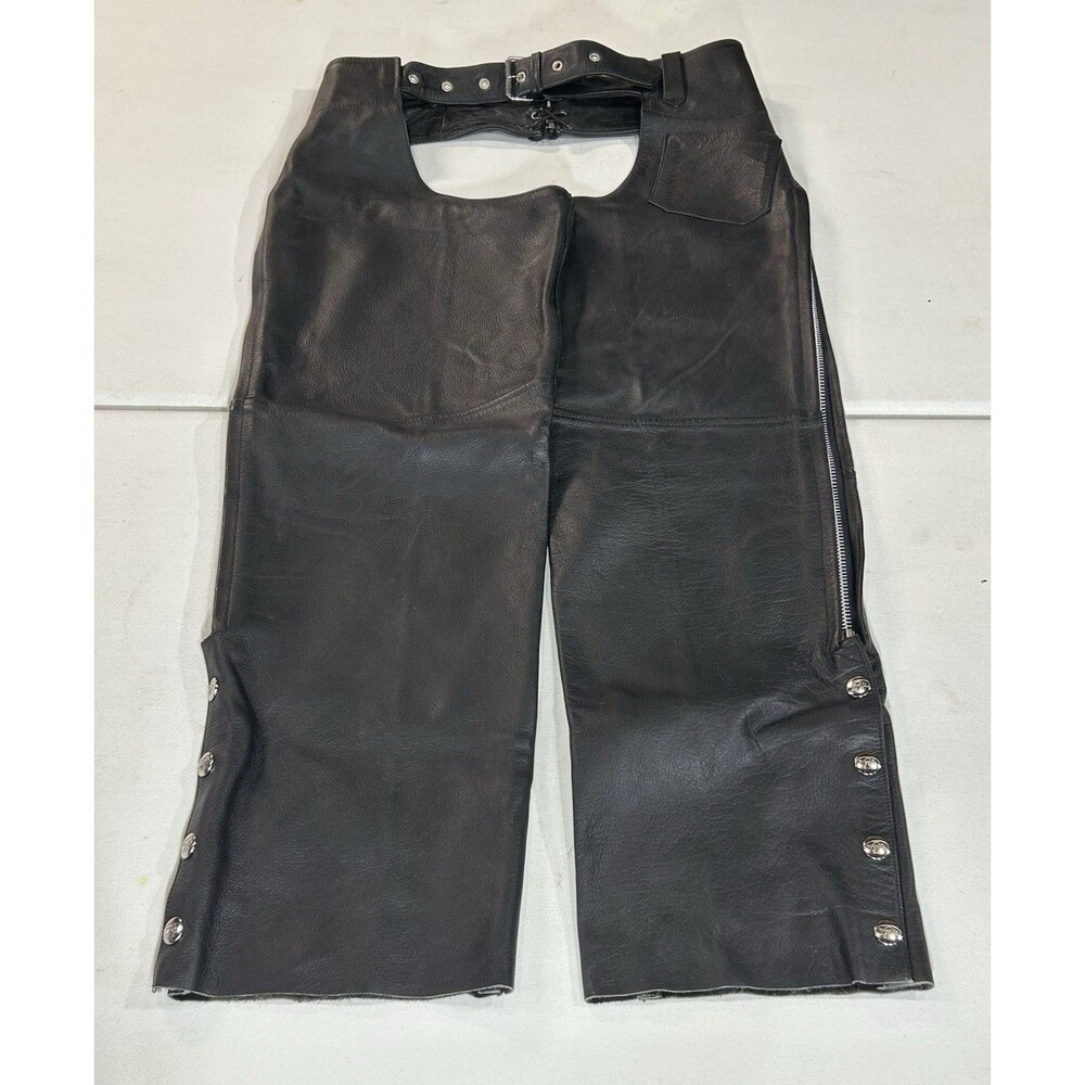 Z1R Black Leather Chaps Size XL Unisex Pre-Owned Inseam 32.5" H2